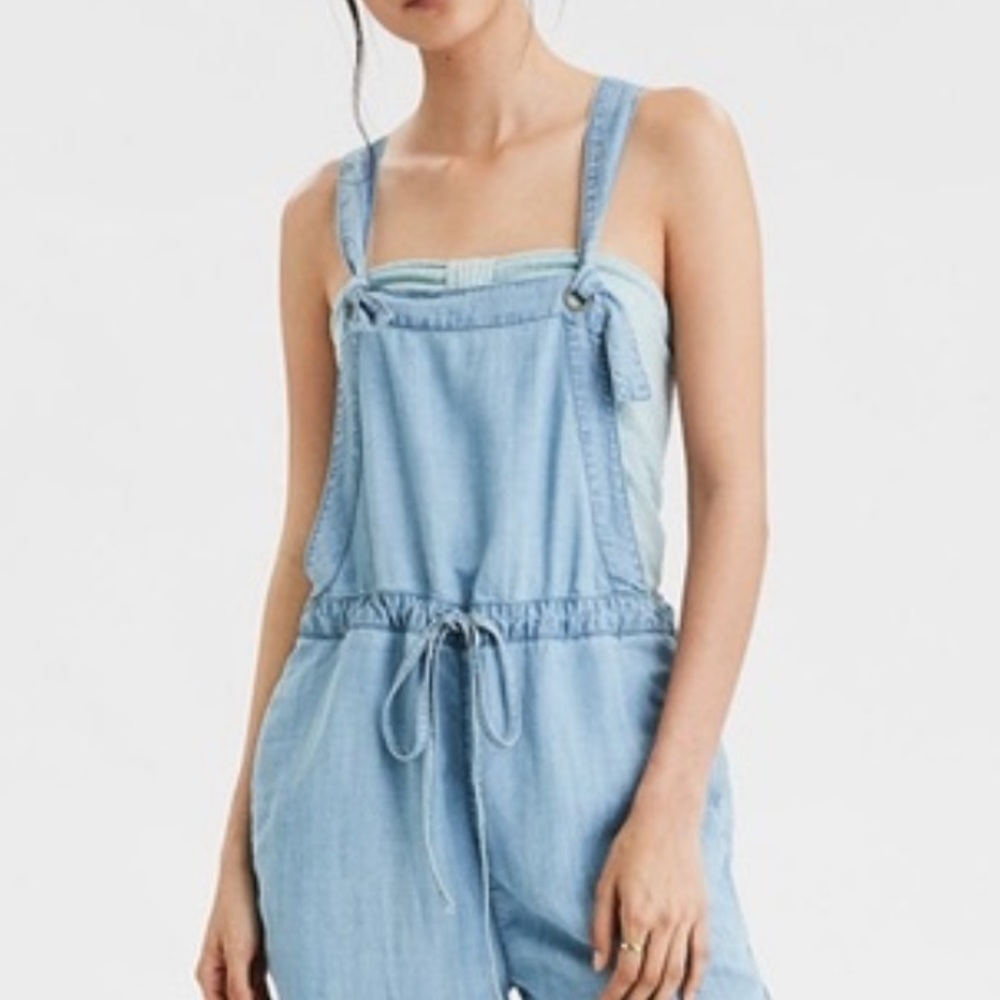 AE Denim Shortalls XXS American Eagle Jean Overalls Lightweight Blue Cutoff